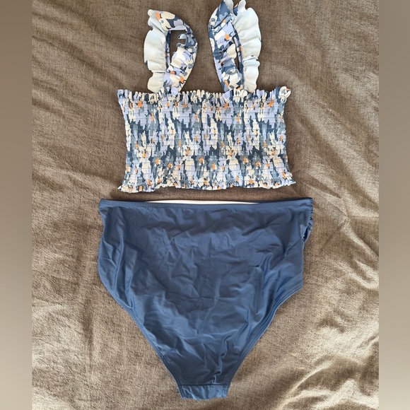 Floral Ruffle Maternity Swim Set - Blue - Picture 2 of 2